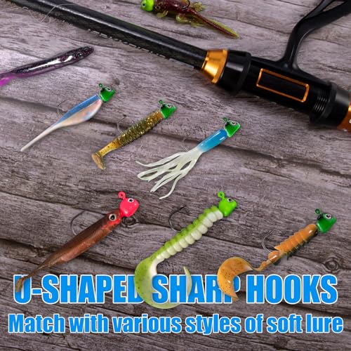Alwonder 20-Pack Walleye Jigs Kit with 3D Eyes, Walleye Bass Fishing Jig Heads Stand Up Swimbait Jig Head 1/8oz 3/16oz 1/4...