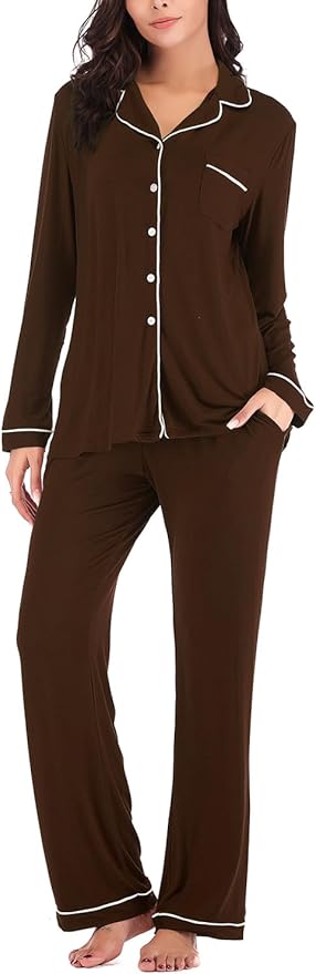 Aamikast Women's Pajama Sets Long Sleeve Button Down Sleepwear Nightwear Soft Pjs Lounge Sets