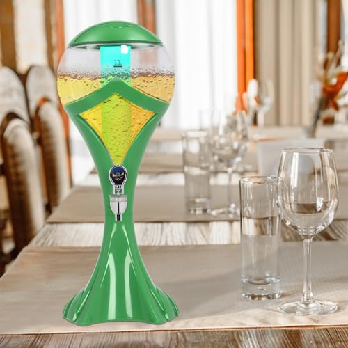 Beer Dispenser, 3L/101 oz Capacity, Iced Drink Beverage Tower Dispense with Colorful LED Lights & Removable Ice Tube, Drin...