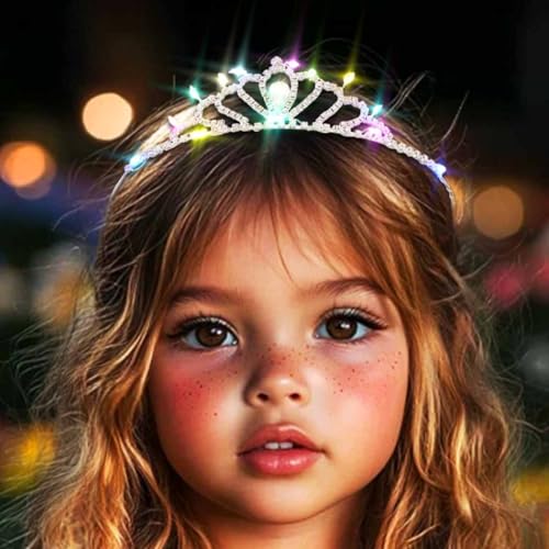 DRESBE Light Up Crystal Crown LED Rhinestone Tiara Headbands Princess Glow Party Hair Accessories for Women and Girls