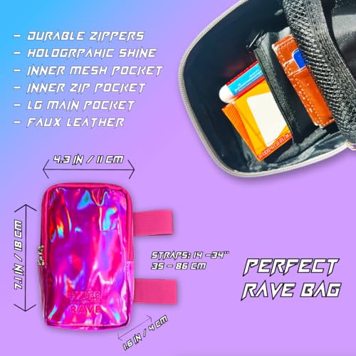 Holographic Thigh Bag No-Slip-Padded Backing - Inner Pockets & Double Zipper Carnival Thigh Bag for Women - Iridescent Leg...
