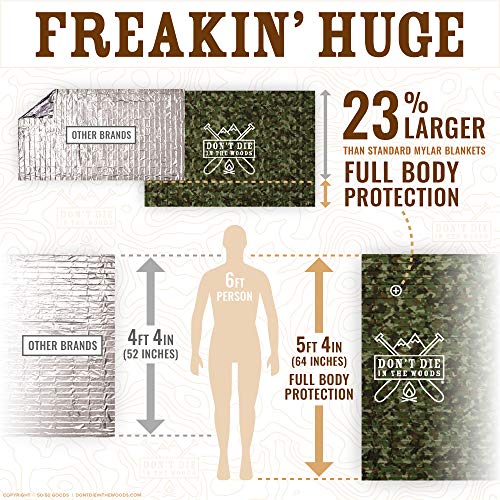 Don't Die In The Woods - Freakin’ Huge Emergency Blankets [4-Pack] Extra Large Thermal Mylar Space Blanket - One of The Te...