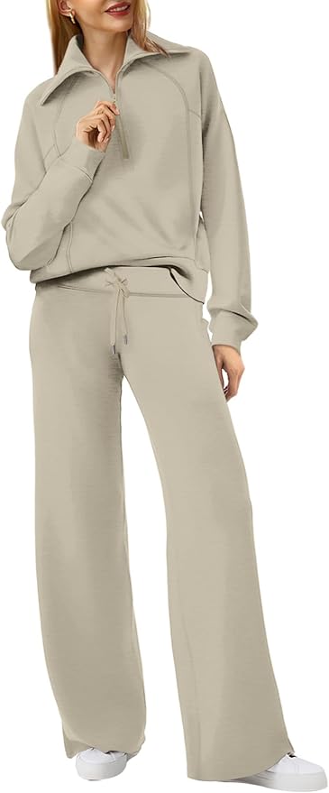XIEERDUO Lounge Sets For Women 2025 Half Zip Sweatshirt And Wide Leg Sweatpant 2 Piece Outfits Sweatsuit Tracksuit