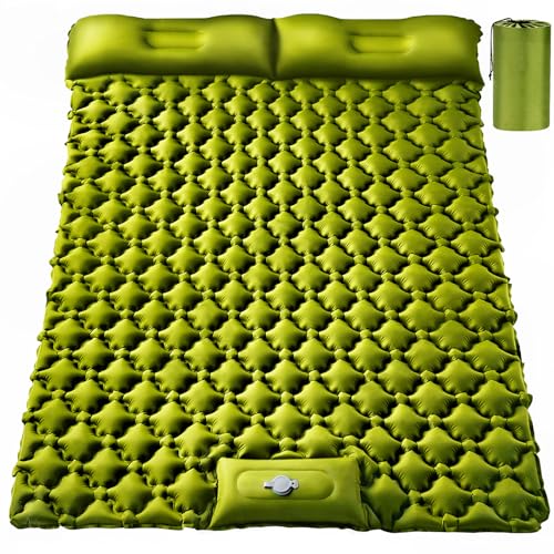 Double Sleeping Pad, Ultralight 4" Extra-Thick Self Inflating Sleeping Mat for 2 Person with Pillow Built-in Foot Pump Por...
