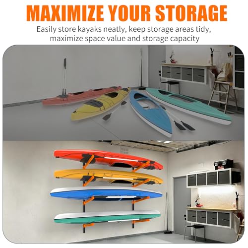 UOKRR Kayak Storage Rack, Wall Mount Kayak Racks for Indoor Outdoor Storage, Heavy Duty Adjustable Kayak Rack for Garage, ...