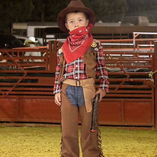 Latocos 7 PCS Kids Cowboy Costume for Boys Ages 3-10 Years Halloween Party Dress Up Role Play and Cosplay