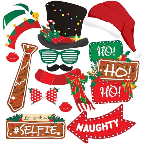 Christmas Photo Booth Props 38pc Set - Christmas Party Decorations, Party Favors, Games & Supplies for Kids Adults - Chris...