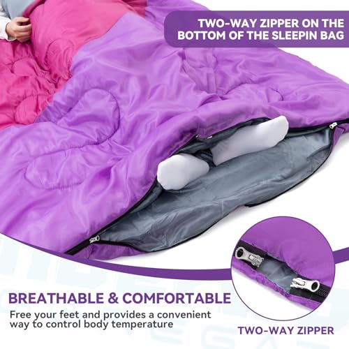Double Sleeping Bag for Adults Kids - Lightweight 2 Person Sleeping Bag with Pillow, Queen Size Waterproof Camping Sack Tw...