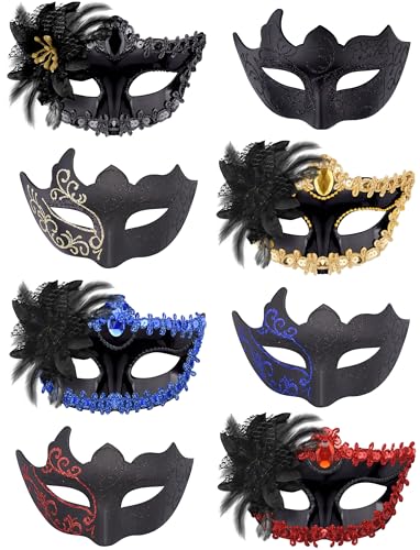 SIQUK 8 Pieces Couple Masquerade Masks Set Venetian Party Mask Costume Mask