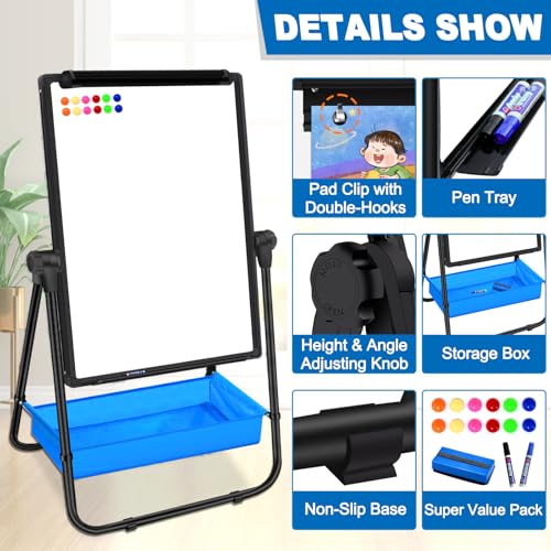 Dry Erase White Board with Stand Double Sided 28"X20" Magnetic U Standing Easel Whiteboard, Height Adjustable & 360° Rotat...