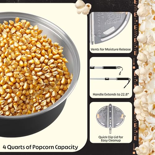 Campfire Popcorn Popper - Old Fashioned Popcorn Maker with Telescoping Handle - Camping Gear by Great Northern Popcorn (Bl...