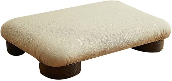 Japanese Tatami Low Stool, Solid-Wood Floor Chair with Cushioned Linen, Bedside Bench or Low Table Seating, Footrest for Meditation(40 * 27 * 8cm)