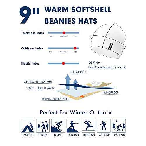 EMPIRELION Softshell Winter Fleece Lined Beanie Hats, 9" Running Skull Cap Thermal Tactical Watch Cap Men Women
