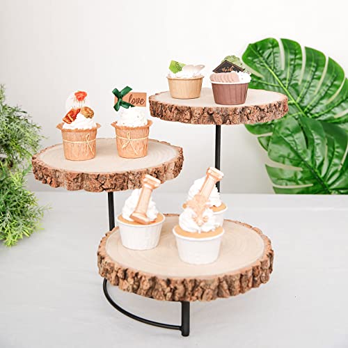 Tableclothsfactory 12" Tall | 3-Tier Wood Slice Cheese Board, Cupcake Stand, Half Moon Rustic Centerpiece