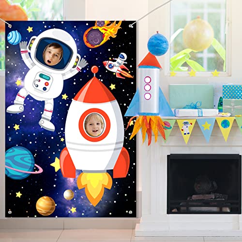 Tatuo Photo Booth Prop Outer Space Theme Party Decorations Backdrop Astronaut Face Rocket Ship Birthday Decor Supplies 59 ...