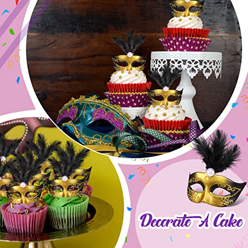 Sanwuta 72 Pcs Mini Masks Masquerade, Mardi Gras Carnival Masquerade Mask Cake Toppers Venetian Party Decor