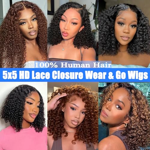 Bob Wig Human Hair Deep Wave Glueless Wigs Human Hair Pre Plucked Pre Cut Chocolate Brown 5x5 Wear and Go Wig for Black Women Lace Front Glueless Wigs Human Hair 16Inch