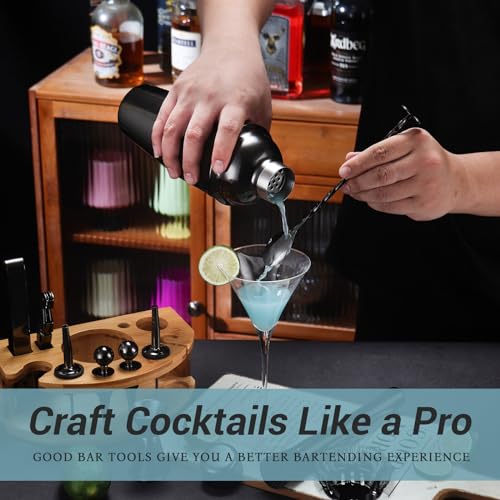 Cocktail Shaker Set Bartender Kit with Stand, 12 Piece Bar Set Drink Mixer Set with Stainless Steel Bar Accessories Tools:...