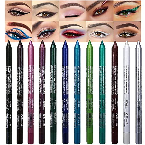 Kaely 12Pcs Glitter Gel Eyeliner Pencil Set for Women, Color Eye Liner Waterproof Smudge Proof with Sharpener, High Pigmen...