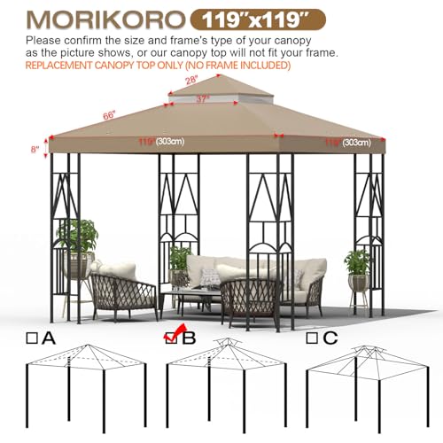 Morikoro 119''x119'' Canopy Replacement Top Double Tiered Gazebo Cover for Yard, Patio & Garden Durable Sunshade Replaceme...