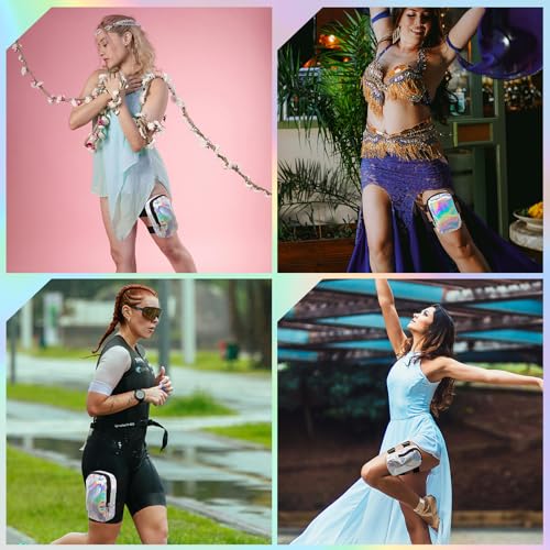 Long Keeper Holographic Thigh Bag for Women Adjustable Carnival Leg Bag Colorful Fashion Rave Phone Holder for Party Trave...