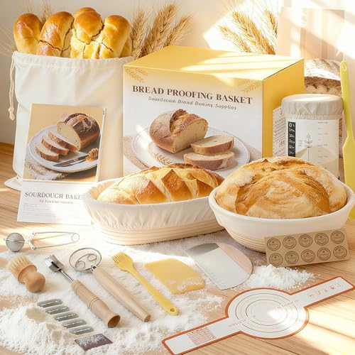 Sourdough Starter Kit, Sourdough Bread Baking Supplies, Round & Oval Banneton Bread Proofing Basket, Bread Sling, Starter ...