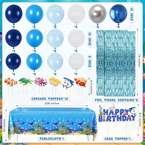 Under the Sea Party Decorations 98Pcs, Ocean Theme Birthday Party Supplies Include Backdrop Tablecloth Bubble Garlands Cak...