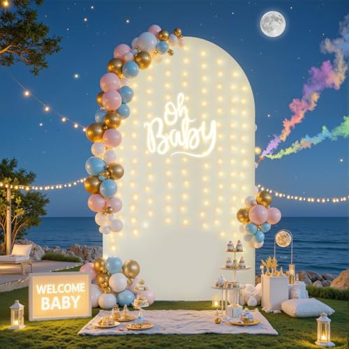 Ivory 7.2FT Arch Backdrop Cover with Lights String Wedding Arch Covers Stretchy Backdrop Party Baby Shower Bridal Shower P...