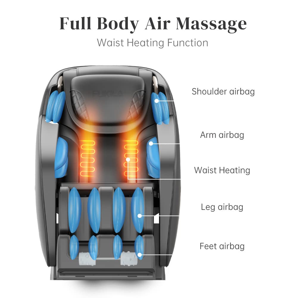 GDFStudio Zero Gravity Massage Chair SL Track Full Body Shiatsu Recliner with Bluetooth Speaker Foot Roller Heating Thai Stretch USB Charging Airbag System Home Relaxation Chair