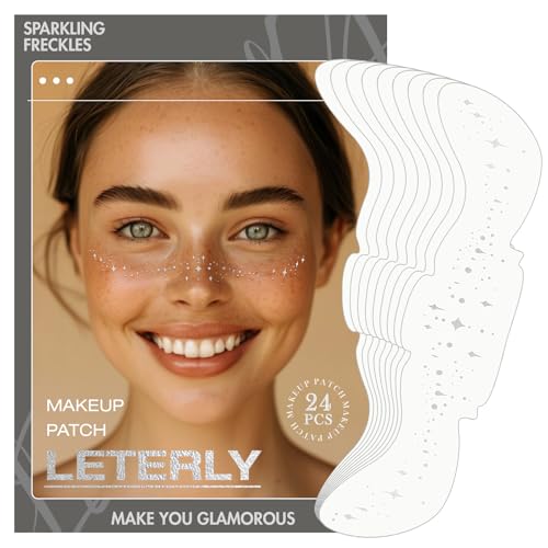 Leterly 24 Pcs Glitter Freckles Face Tattoo,Silver Face Glitter Makeup Patches Cute Sparkle Freckles Patches Waterproof Ma...
