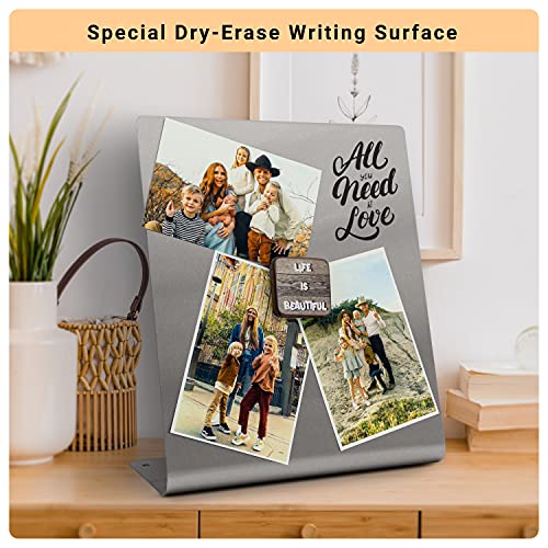 Large Magnetic Bulletin Board for Tabletops – Dry Erase Memo Board with Stand – Metal Easel for Magnet Display – 12x10 Inc...