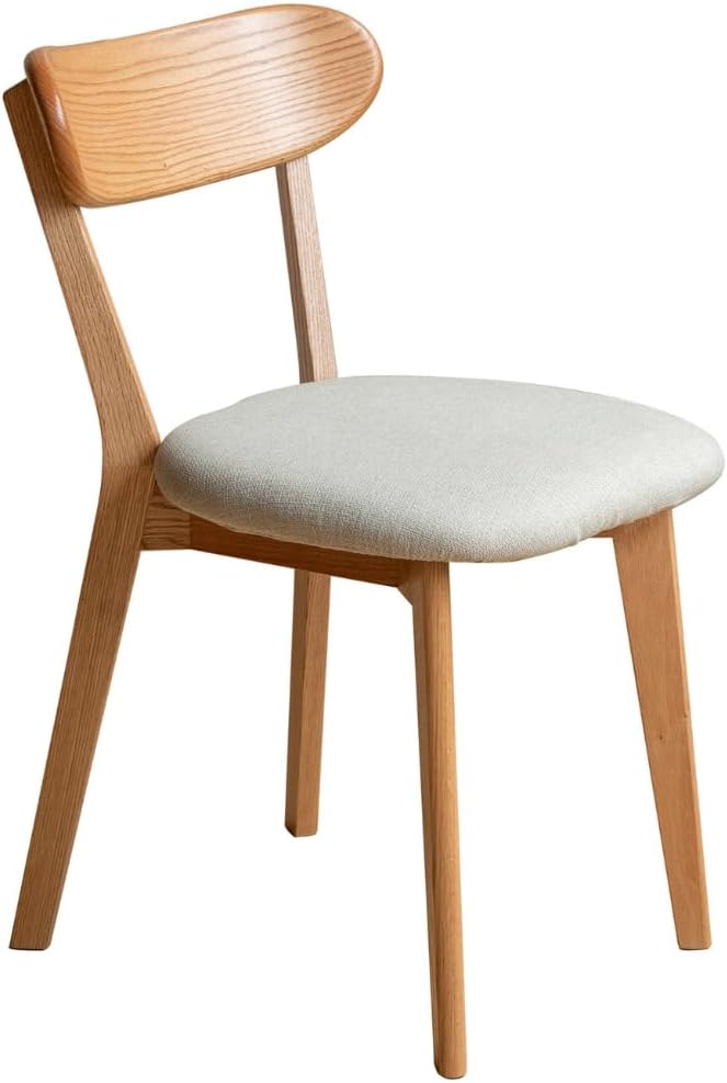 Bamskov 100% Solid Oak Wooden Dining Chairs - Practical Kitchen Chairs with Upholstered Cushion - Wood Chair for Dining Room, Kitchen (1, Natural with White Cushion)