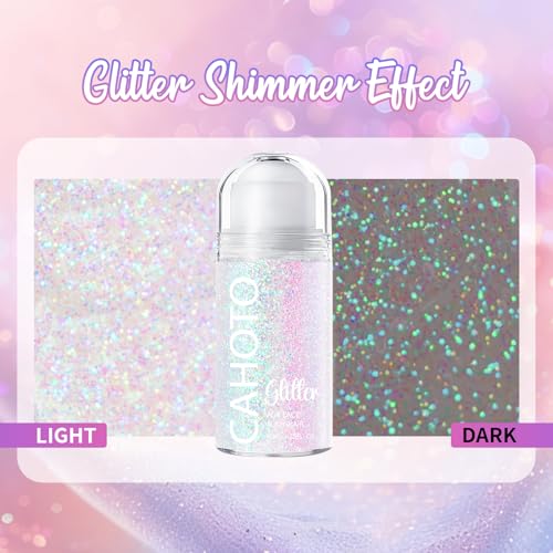 CAHOTO Pastel Rolling Glitter for Face Body & Hair, Sparkling Holographic Chunky Shimmer, Roll-on Sequins for Singer Conce...