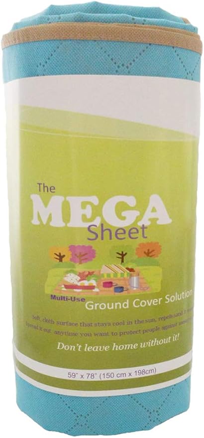 Mega Sheet Multi-Purpose Ground Cover Picnic Mat Blanket Reversible Tan/Light Blue
