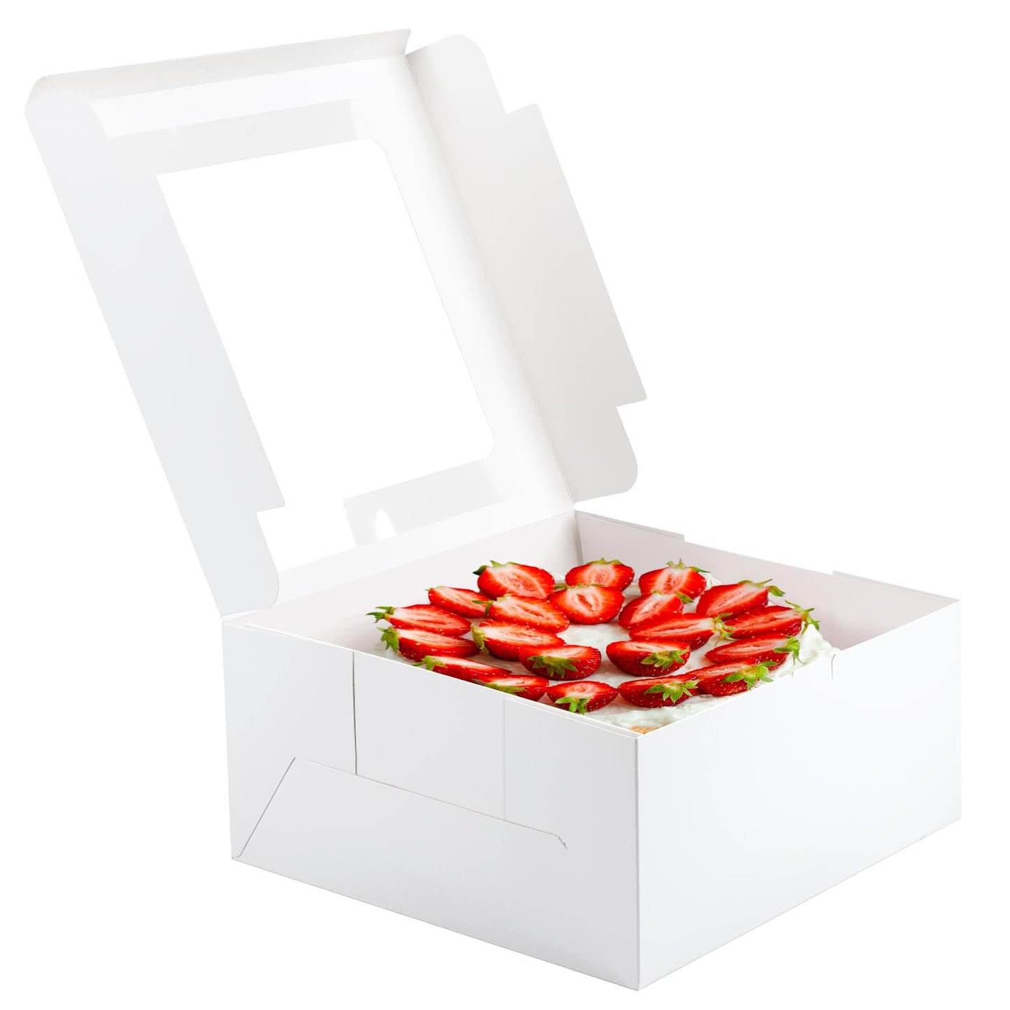 4 Pack Cake Boxes 10 Inch, Disposable Cake Transport Container, White Bakery Boxes with Large Window, for Cookies Pies Cupcakes Pastry (10×10×5 Inches)