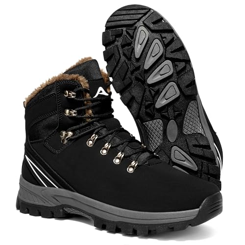 Ecetana Mens Winter Snow Boots: Insulated Waterproof Hiking Shoes Casual Warm Fur Lined Ankle Booties