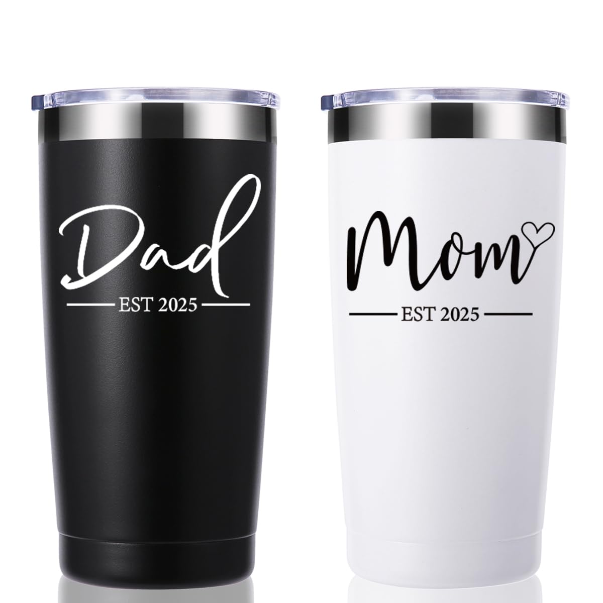 momocici Dad Mom Est 2025 20 OZ Tumbler.Anniversary New Parents Pregnancy Parents to be Gift.Father's Mother's Day Couples Gifts.Mom to Be Dad to Be Gifts.(Black&White)