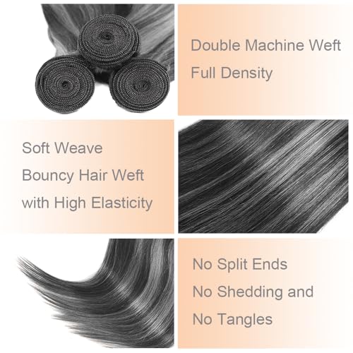 Straight Bundles P1B/Grey Human Hair Bundles 16 18 20 Inch Human Hair 3 Bundles Unprocessed Brazilian Virgin Quick Weave Human Hair Extensions For Black Women