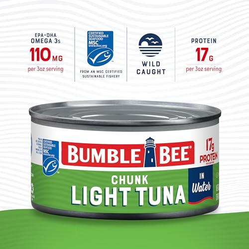 Bumble Bee Chunk Light Tuna In Water, 12 oz Can (Pack of 12) - Wild Caught Skipjack Tuna - 17g Protein Per Serving - MSC C...