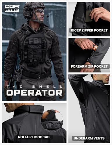 CQR Men's Tactical Softshell Jacket, Winter Warm Fleece Lined Coat, Water Resistant Outdoor Hunting Hiking Rain Windbreaker