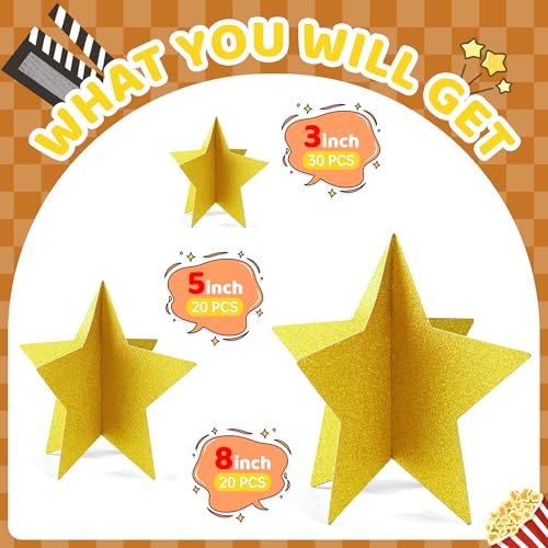 70 Pcs Star Centerpieces for Movie Night Party Decorations 3D 2025 Graduation Table Decor 3 Sizes 8" 5" 3" Red Carpet Film...