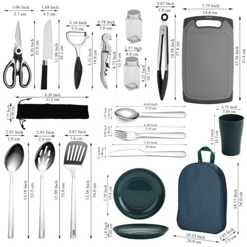 Berglander Camping Essentials, Camping Cooking Utensils Set, Camping Accessories Gear Must Haves, Come with Camping Silver...