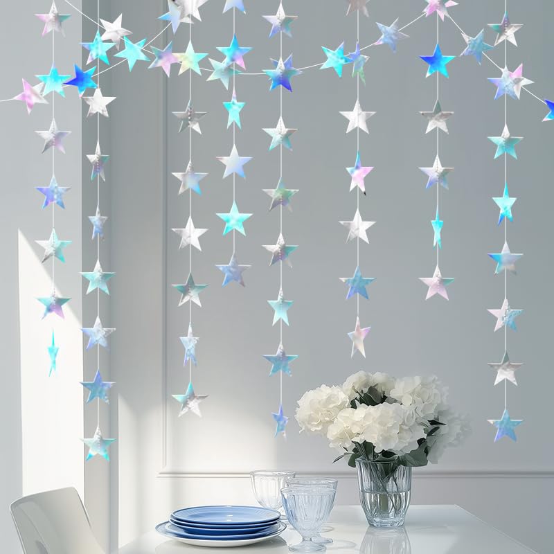 Iridescent Shining Star Hanging Garland Iridescent Hanging Sparkling Star Streamer Glitter Bunting Banner Twinkle Backdrop...
