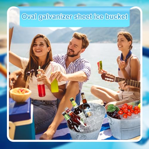Galvanized Tub Beverage Tubs, 2pcs Metal Ice Buckets for Cocktail Bar 3 Gallon Wine Beer Drink Buckets with Handles Large ...