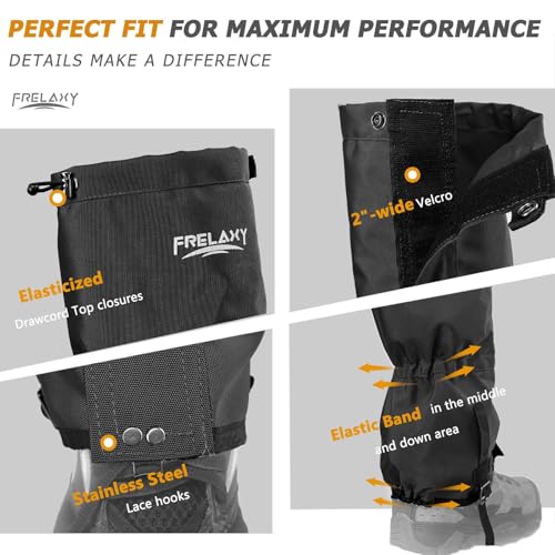 Frelaxy Leg Gaiters Ultra HIGH-Performance Hunting Gaiters, 100% Waterproof Hiking Gaiters with Upgraded Rubber Foot Stra...