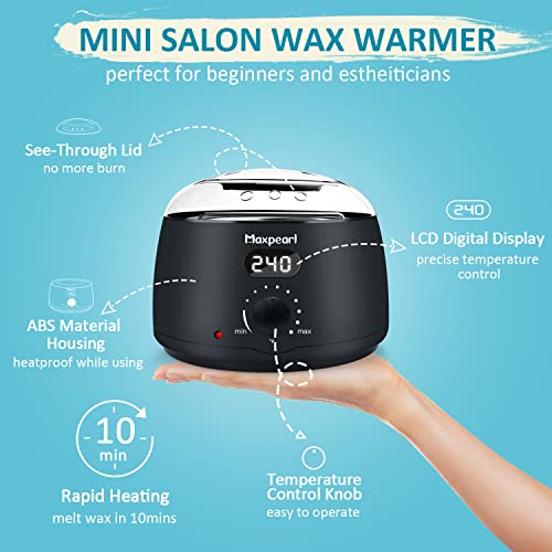 Maxpearl Digital Waxing Kit - Women Men Hard Wax Melt Warmer Kit for Hair Removal - Sensitive Skin, Eyebrows, Face, Undera...
