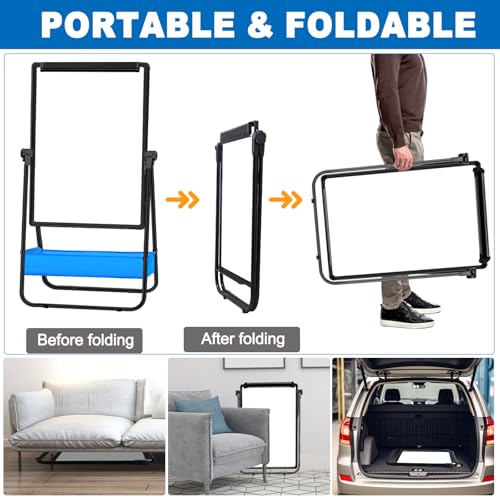Dry Erase White Board with Stand Double Sided 28"X20" Magnetic U Standing Easel Whiteboard, Height Adjustable & 360° Rotat...