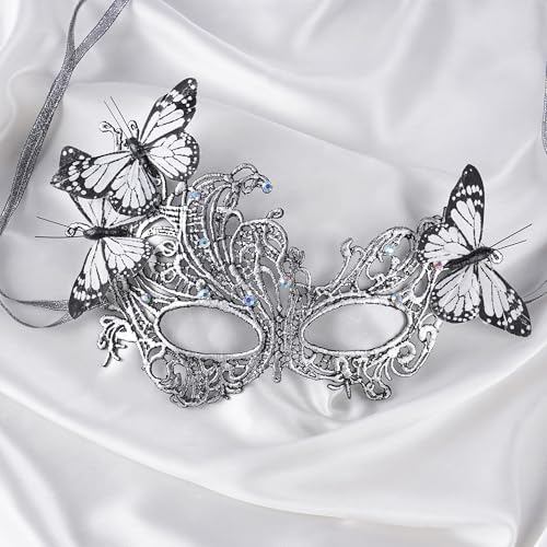Zinniday Lace Masquerade Masks for Women - 2026 Halloween Venetian Butterfly Mask with Rhinestone