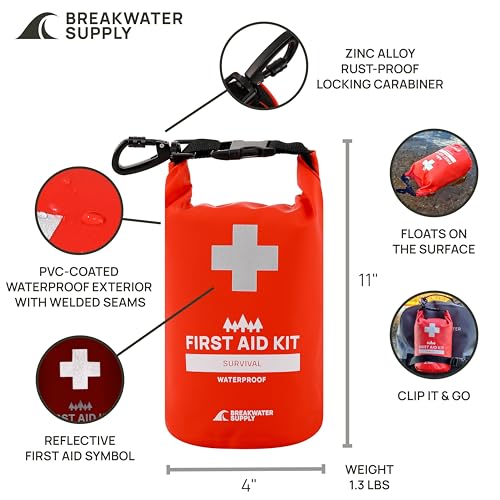 Breakwater Supply™ Waterproof First Aid Kit Dry Bag Bug Out Bag Preloaded with Emergency Survival Prepper Supplies for Boa...