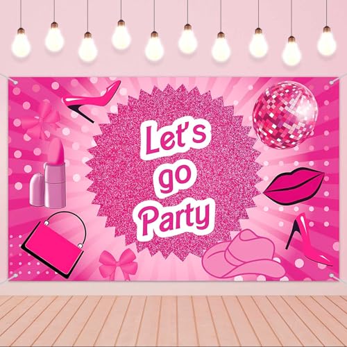 Hot Pink Let's Go Party Banner,Pink Photo Booth Props,Princess Birthday Backdrop,Pink Background Backdrop Bachelorette Par...